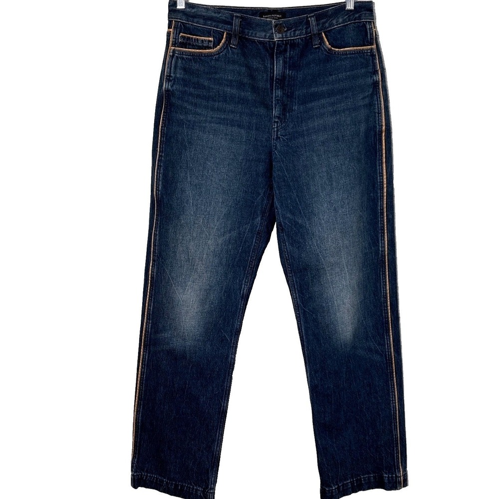 Banana Republic High Rise Vintage Straight Jeans Sz 30 Contrast Piping Dark Wash - Picture 2 of 12